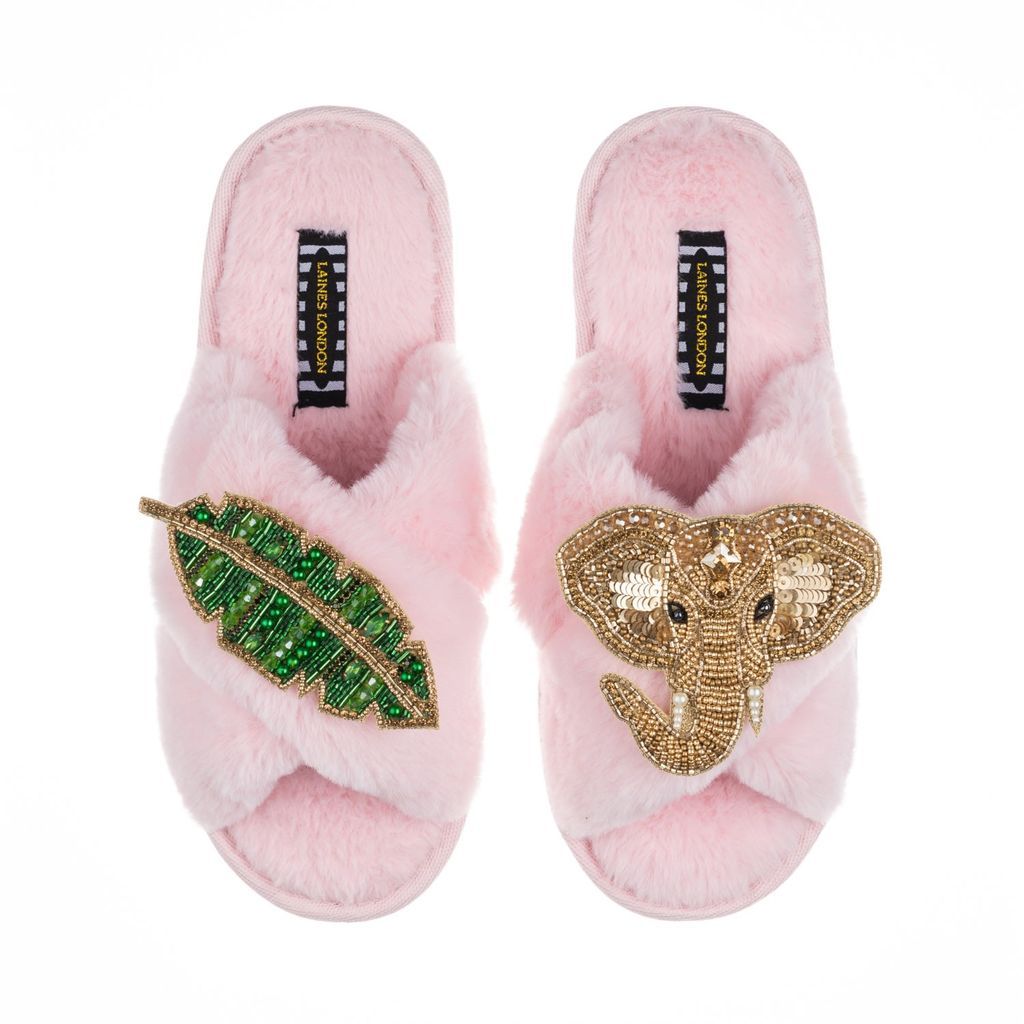 Women's Pink / Purple Classic Laines Slippers With Artisan Golden Elephant & Leaf Brooches - Pink Small LAINES LONDON
