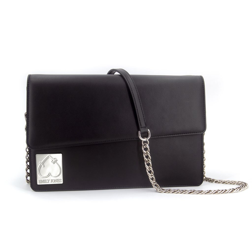 Women's Black / Silver Pearl Black Soft Double Flap Crossbody Bag/ Nickel Hardware One Size Emily Jones