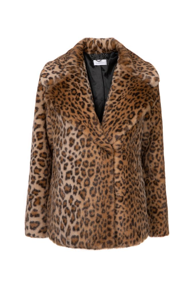 Women's Neutrals Lena Faux Fur Jacket Leopard Small ISSY LONDON