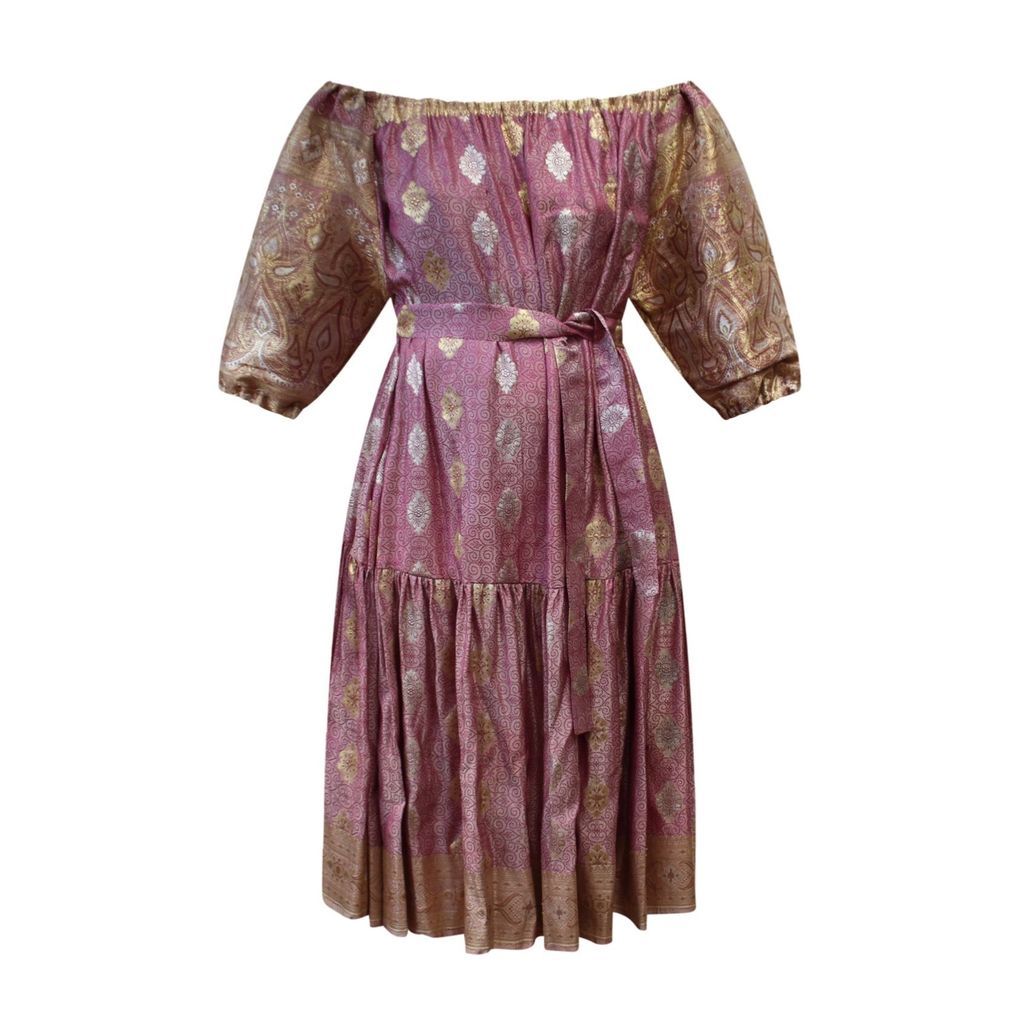 Women's Ausus - Rose Gold Vintage Silk Sari Maxi Dress One Size Eluroom