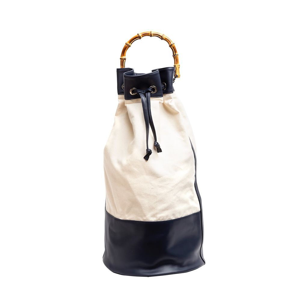 Women's Atlas Double Canvas & Navy Leather Sailor Bag W/ Bamboo Handle Primo Luxe
