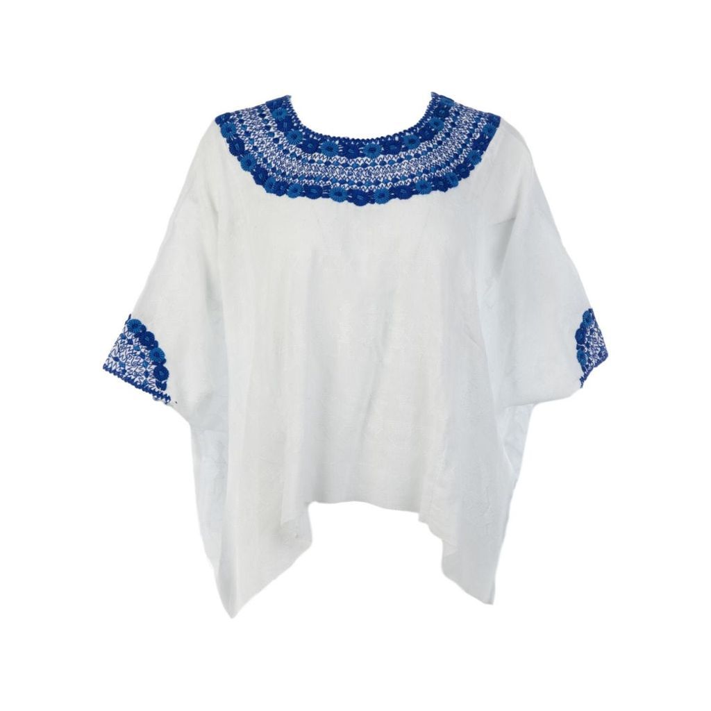 Women's Blue / White Evelyn Embroidered Top From Guatemala - Blue, White One Size Larkin Lane