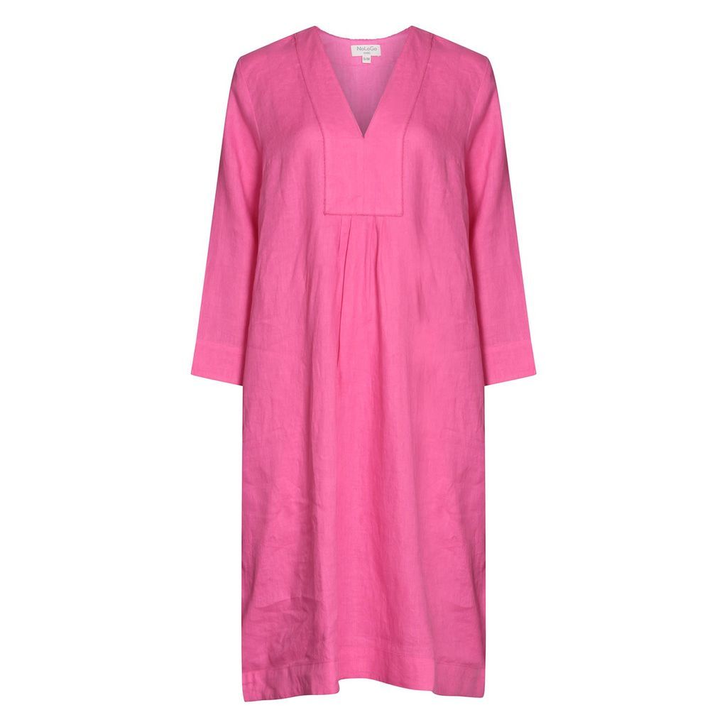 Women's Picot Midi Dress-Linen - Peony Pink Extra Small NoLoGo-chic