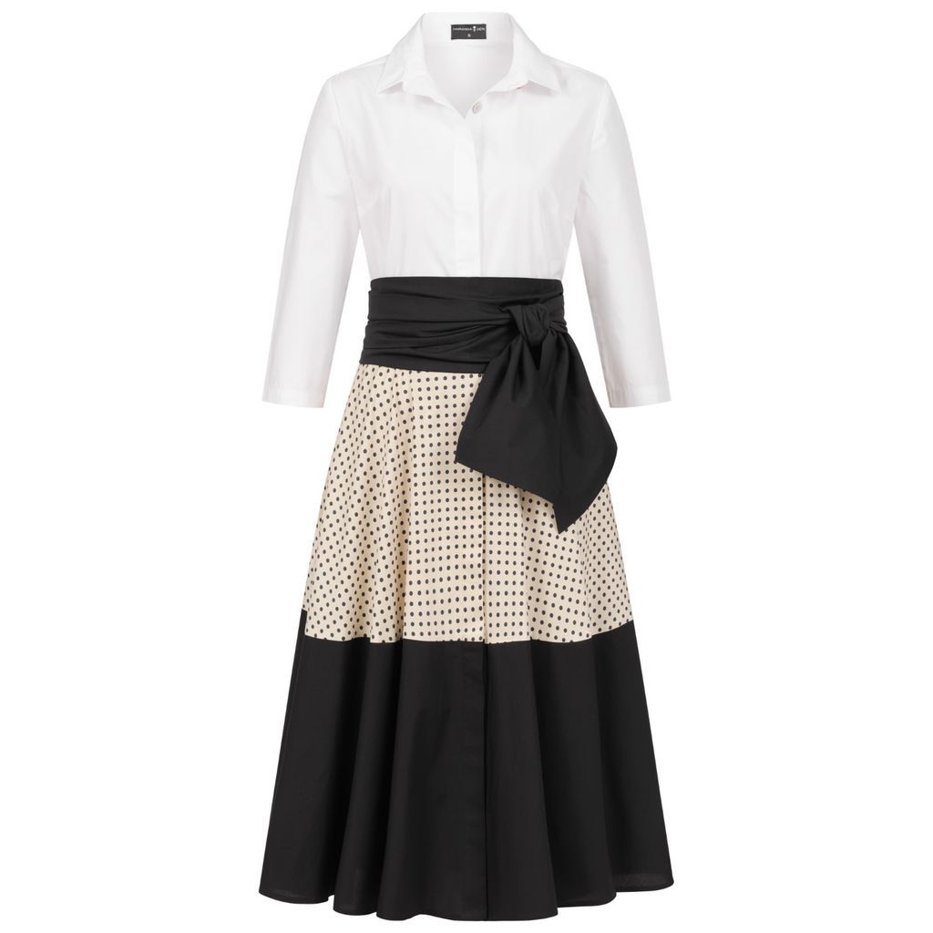 Women's Black / White Dotted Colorblock Shirtdress With Tie Belt Small Marianna Déri