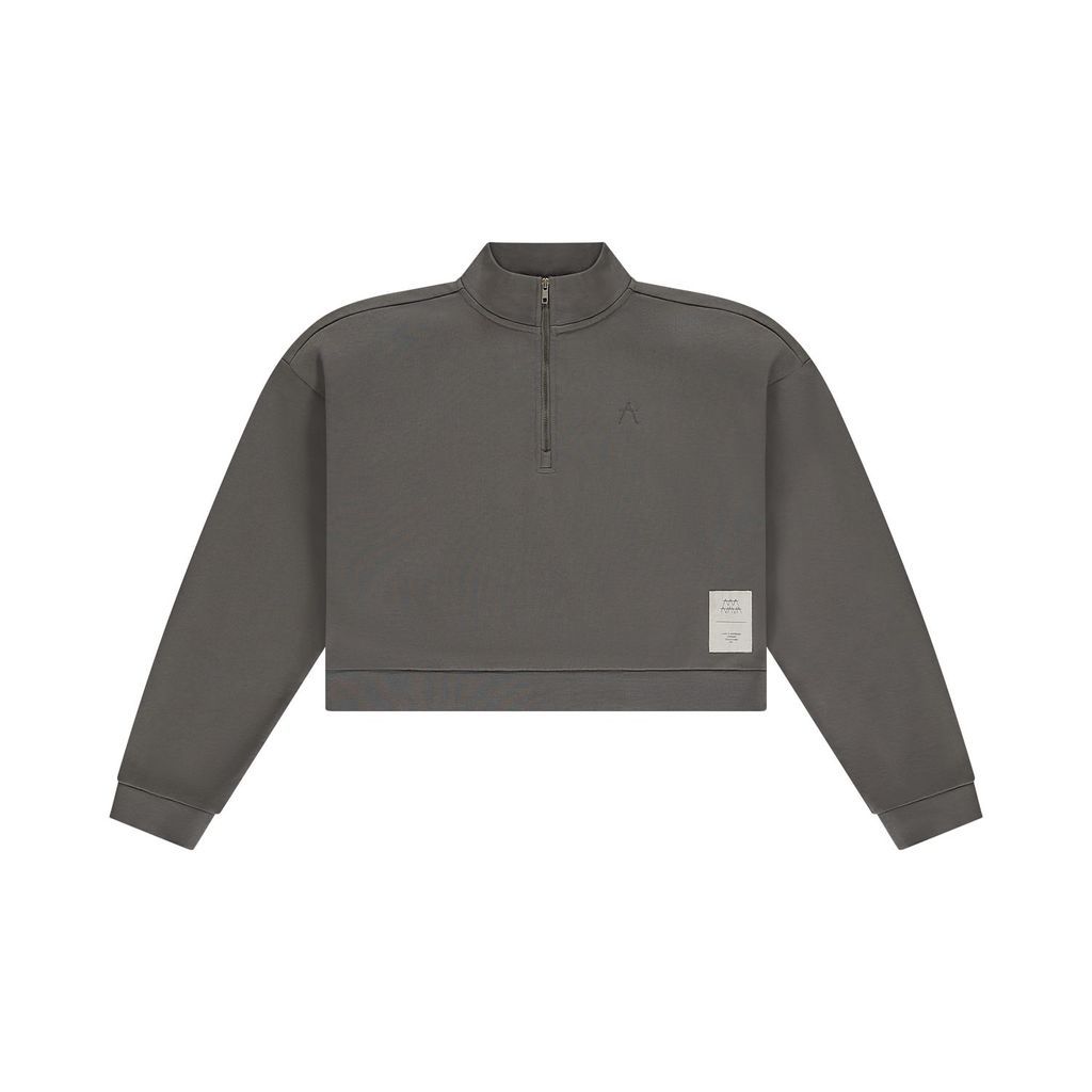 Women's Grey Crop Half-Zip Sweatshirt - Slate Small MANAVA