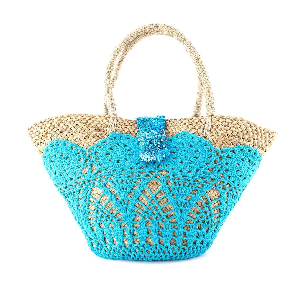 Women's Blue Elle Straw & Crochet Beach Bag OhSun