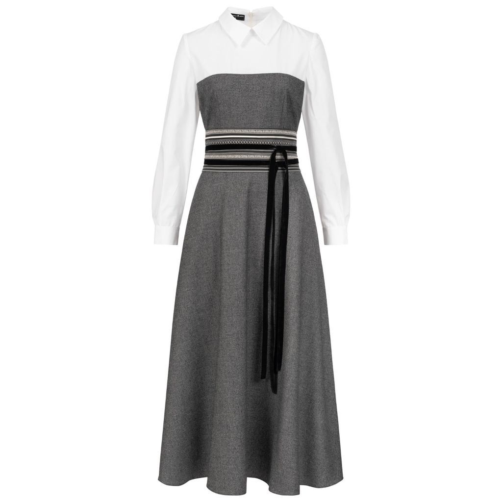 Women's Grey / White Collared Maxi Dress Small Marianna Déri