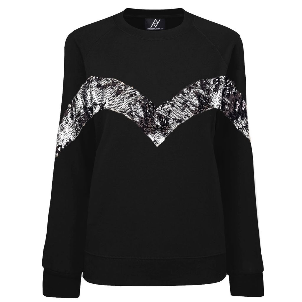 Women's Black Elegant Sweatshirt With Silver Sequins Extra Small Angelika Jozefczyk