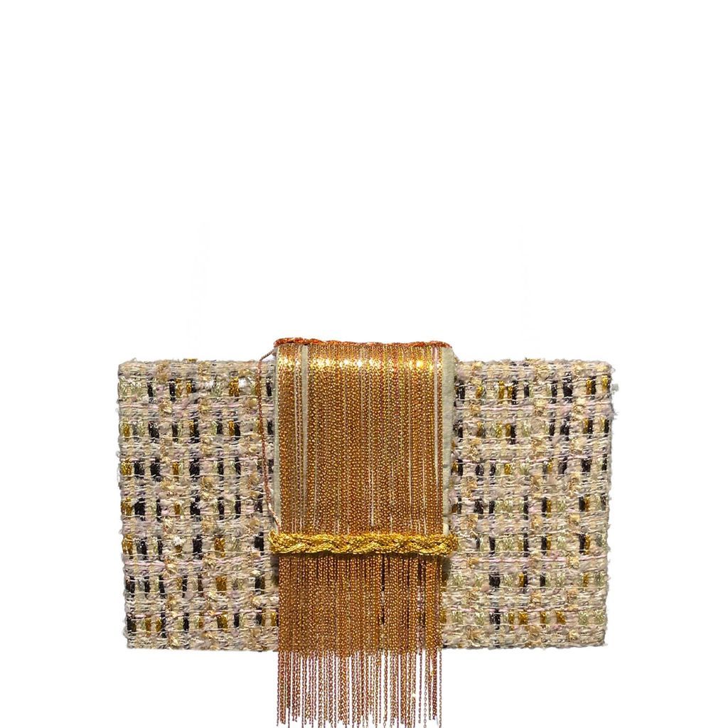 Women's Gold / Brown Beige Tweed Briefcase Bag Simitri