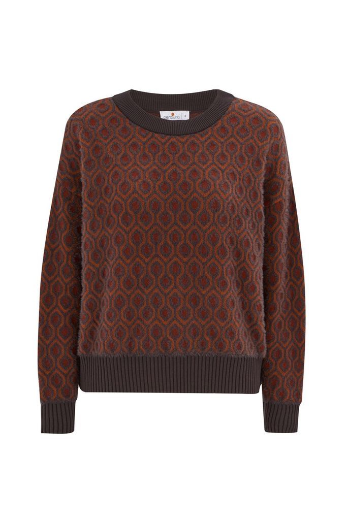 Women's Labyrinth Patterned Knitwear Pullover Brown Large Peraluna