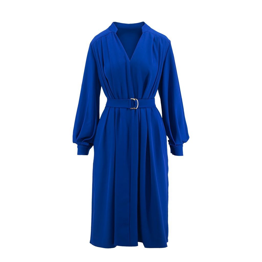 Women's Electric Blue Dress With Pleats Extra Small BLUZAT