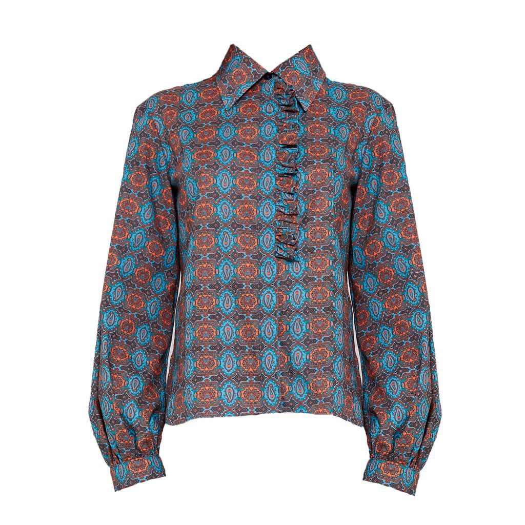 Women's Ruffle Geometric Print Shirt Small VAAI