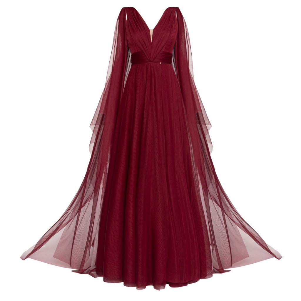 Women's Red Terracotta Tulle Evening Gown Burgund Xxs Angelika Jozefczyk
