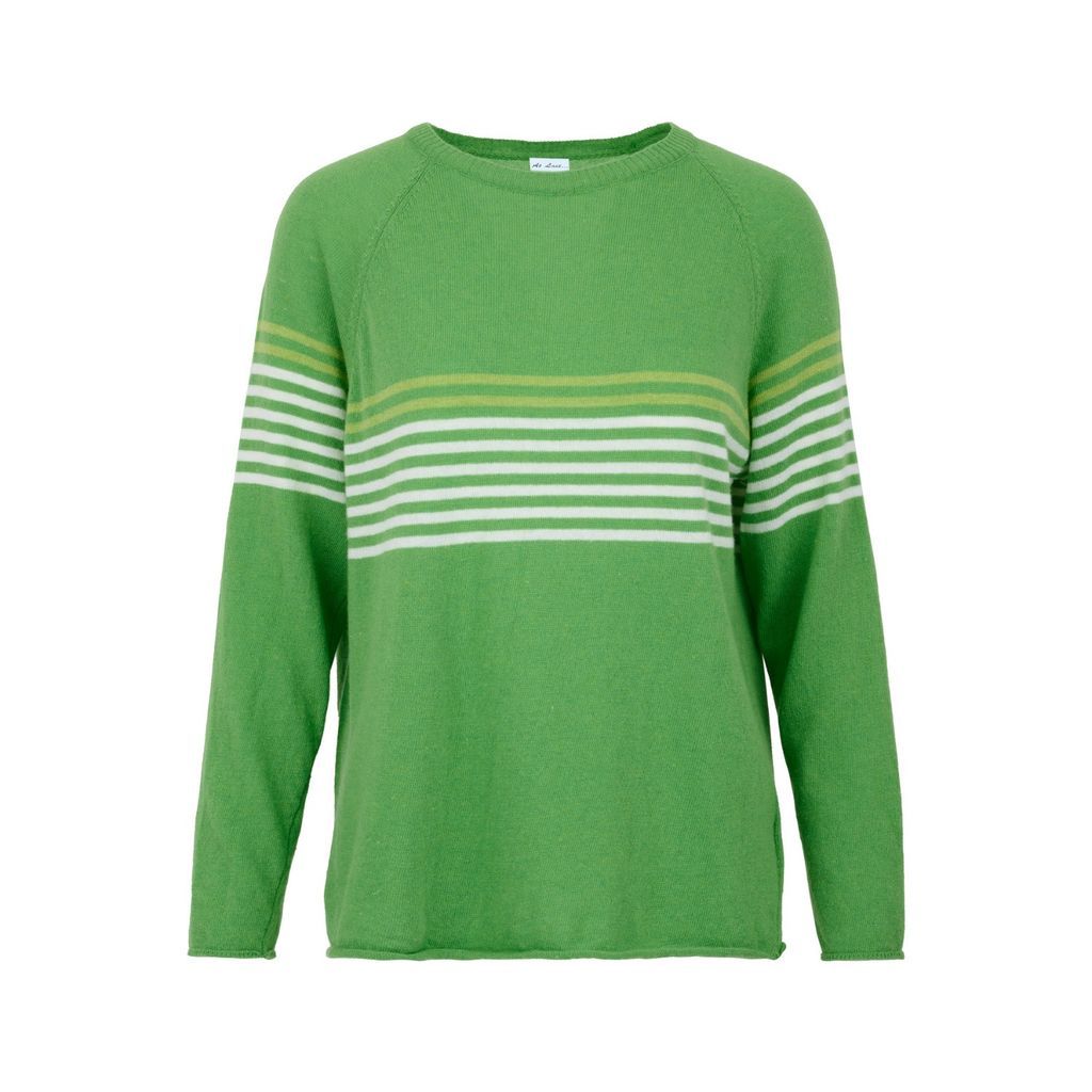 Women's Cashmere Mix Sweater In Green Stripe One Size At Last...