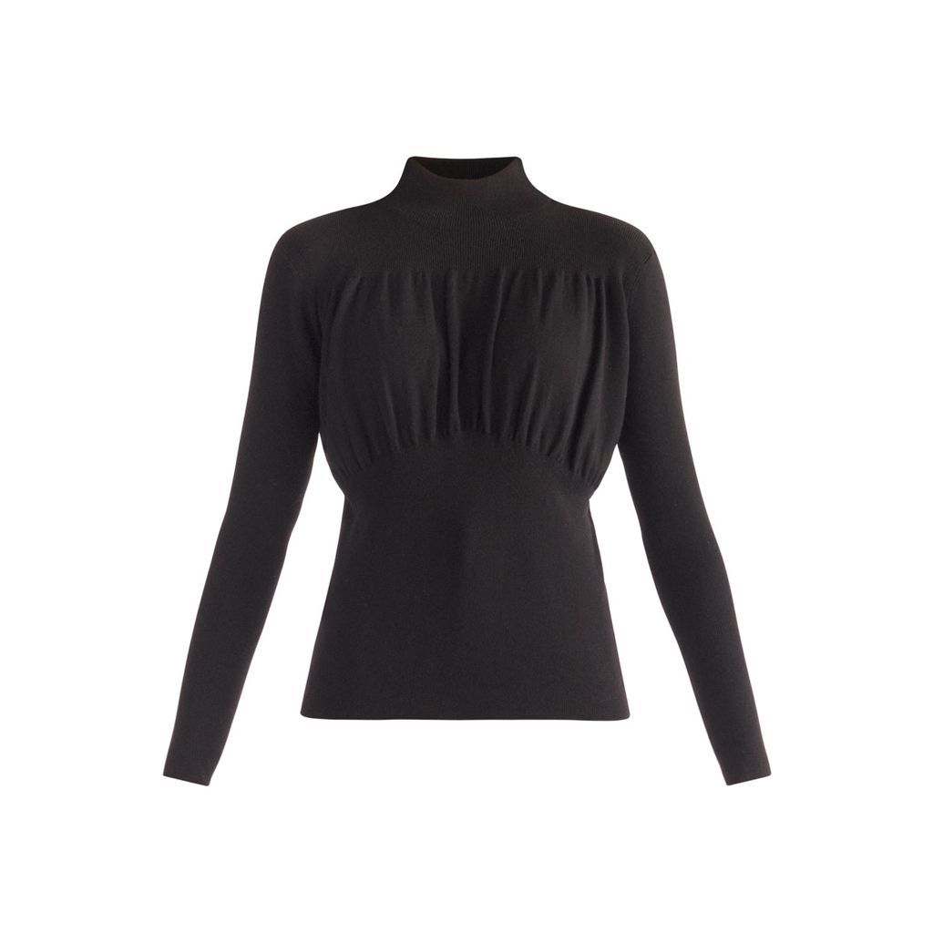Women's Ruched High Neck Knitted Top In Black Small PAISIE