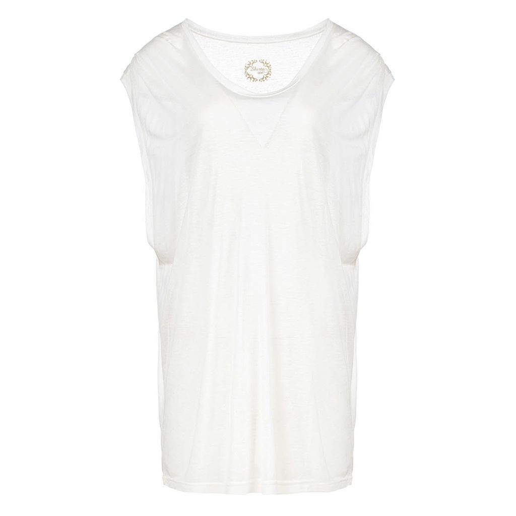 Women's White Semi Sheer Organic Linen Blend Sleeveless Top Small Conquista