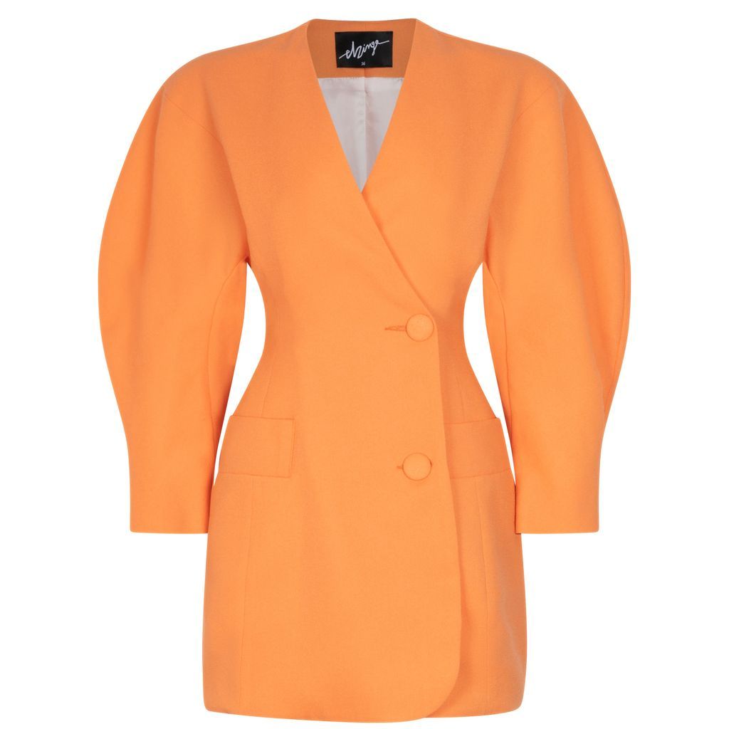 Women's Yellow / Orange O-Sleeve Wool Crepe Mini Blazer Dress - Yellow & Orange Extra Small Elzinga