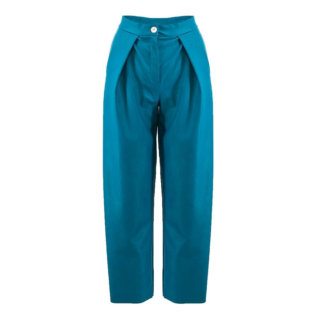 Women's Blue Ecoleather Turquoise Trousers Extra Small BLUZAT
