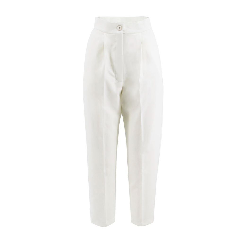 Women's White Slim Fit Trousers Extra Small BLUZAT