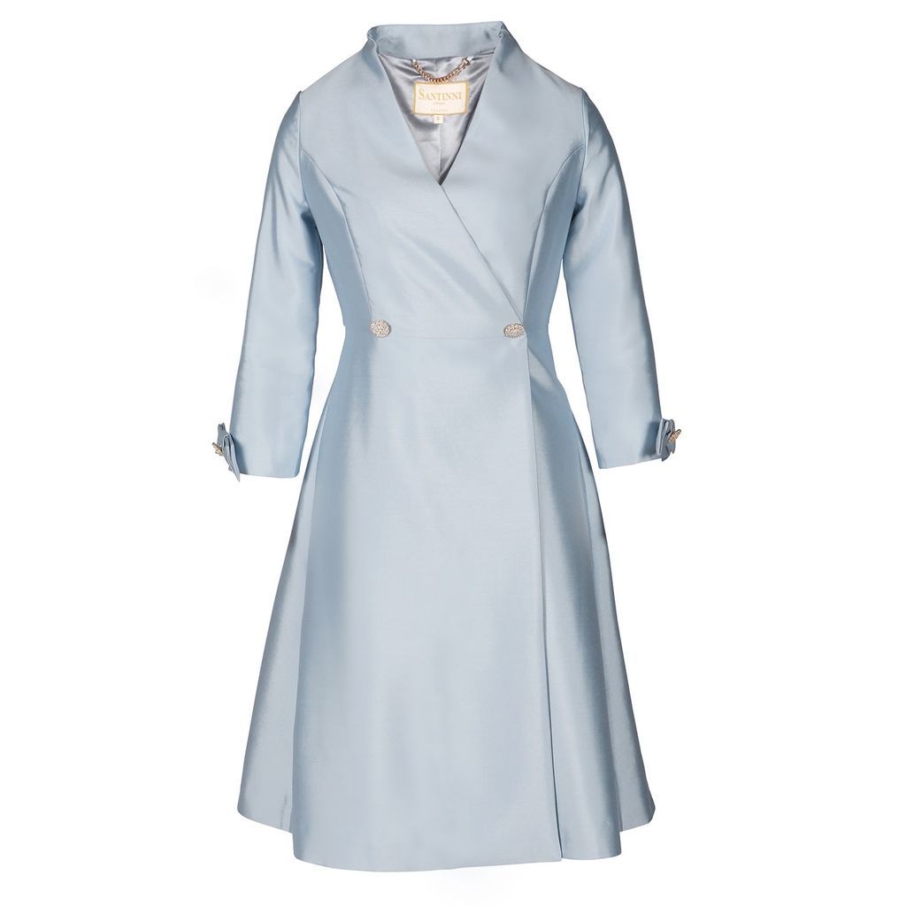 Women's Blue 'The King & I' 100% Wool & Silk Dress Coat In Blu Xxs/Xs Santinni