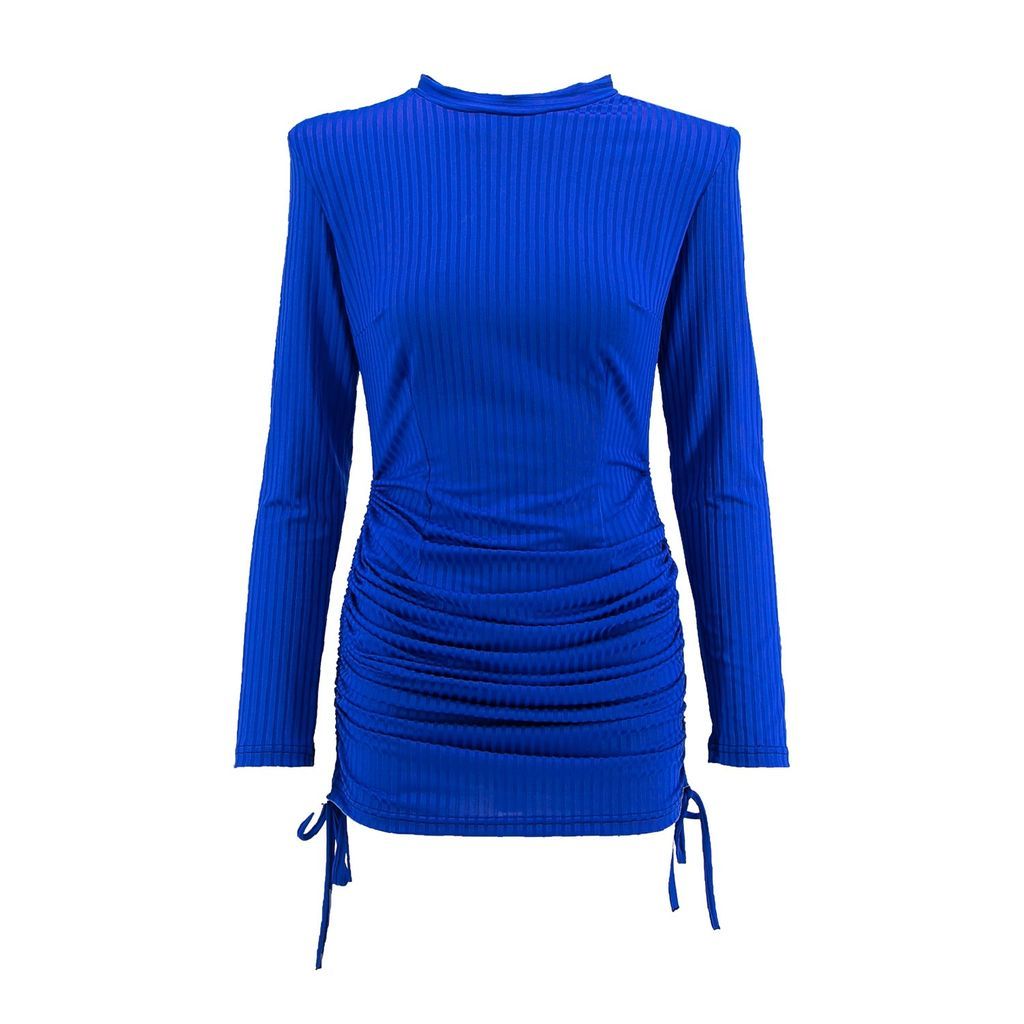 Women's Electric Blue Mini Dress With Oversized Shoulders Extra Small BLUZAT