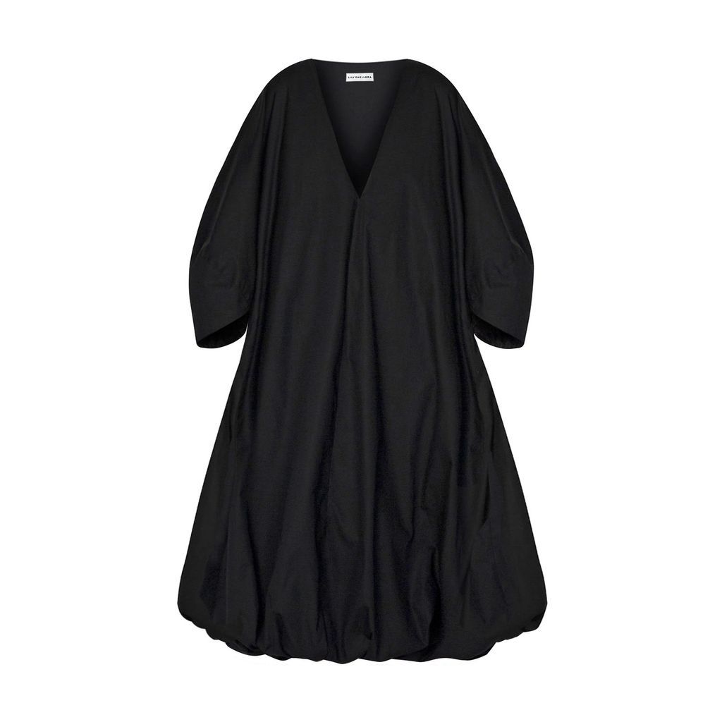 Women's Black Kima Wabi Sabi Puffed Balloon Bottom Dress With Kimono Style Sleeves One Size Lily Phellera