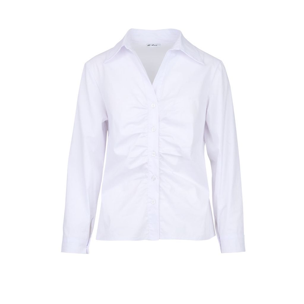 Women's Ruched White Cotton Shirt S/M At Last...