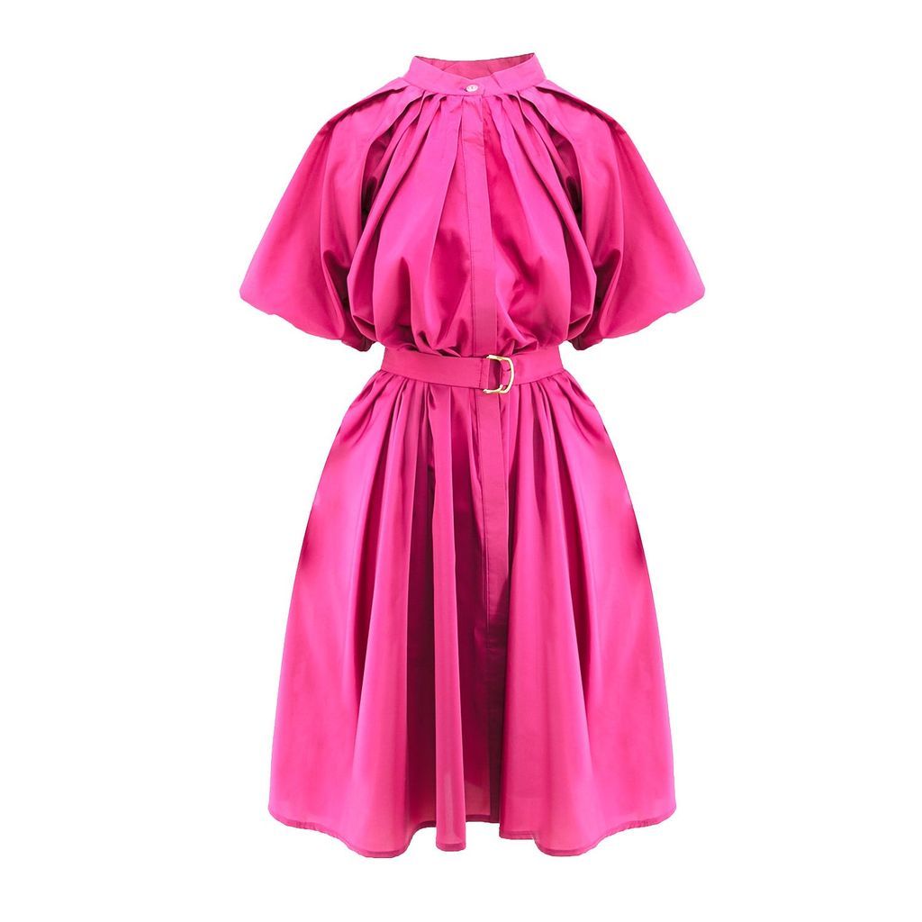 Women's Pink / Purple Neon Pink Dress With Raglan Sleeve And Pleats Extra Small BLUZAT