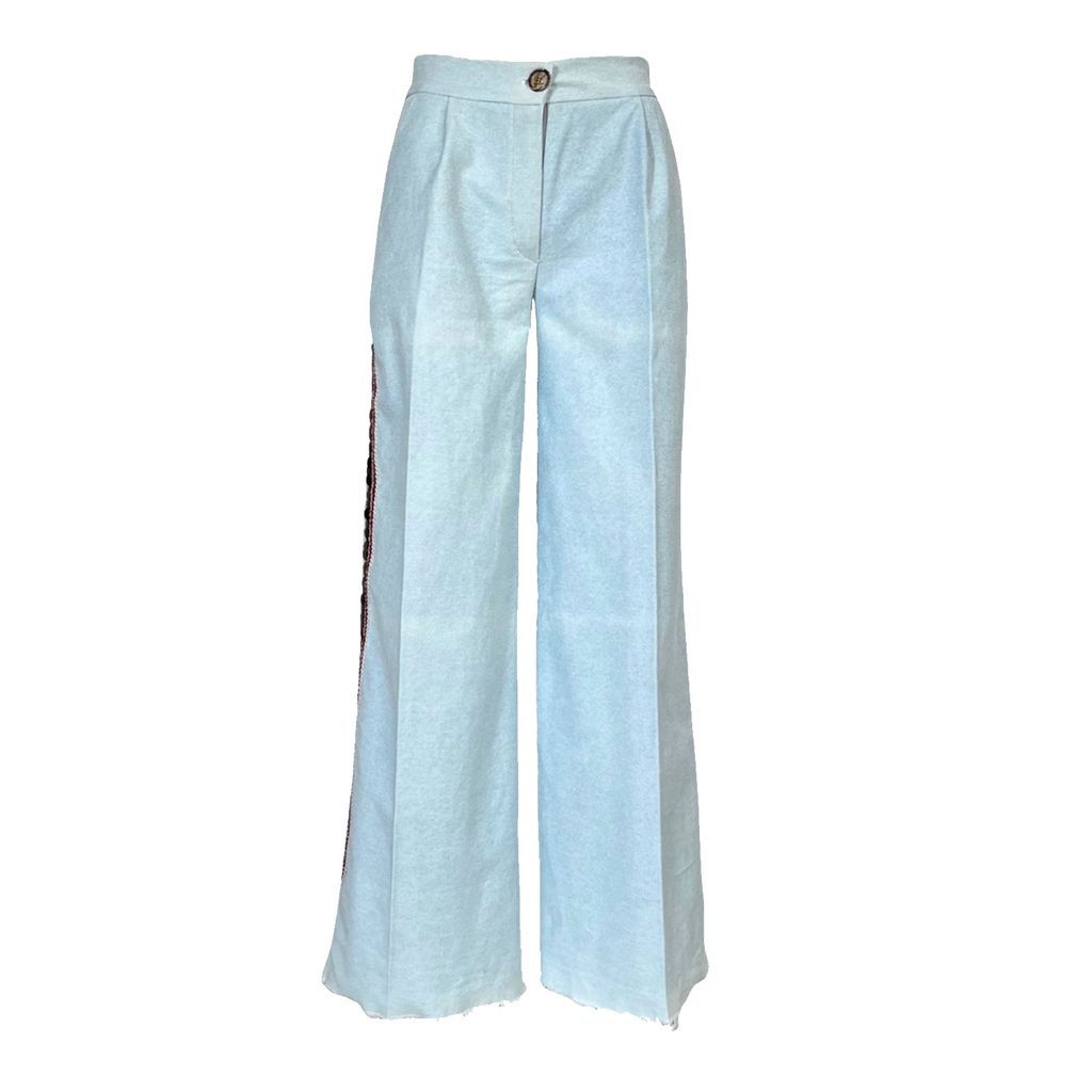 Women's Wide-Leg Cargo Pants In Light Blue Denim Small L2R THE LABEL