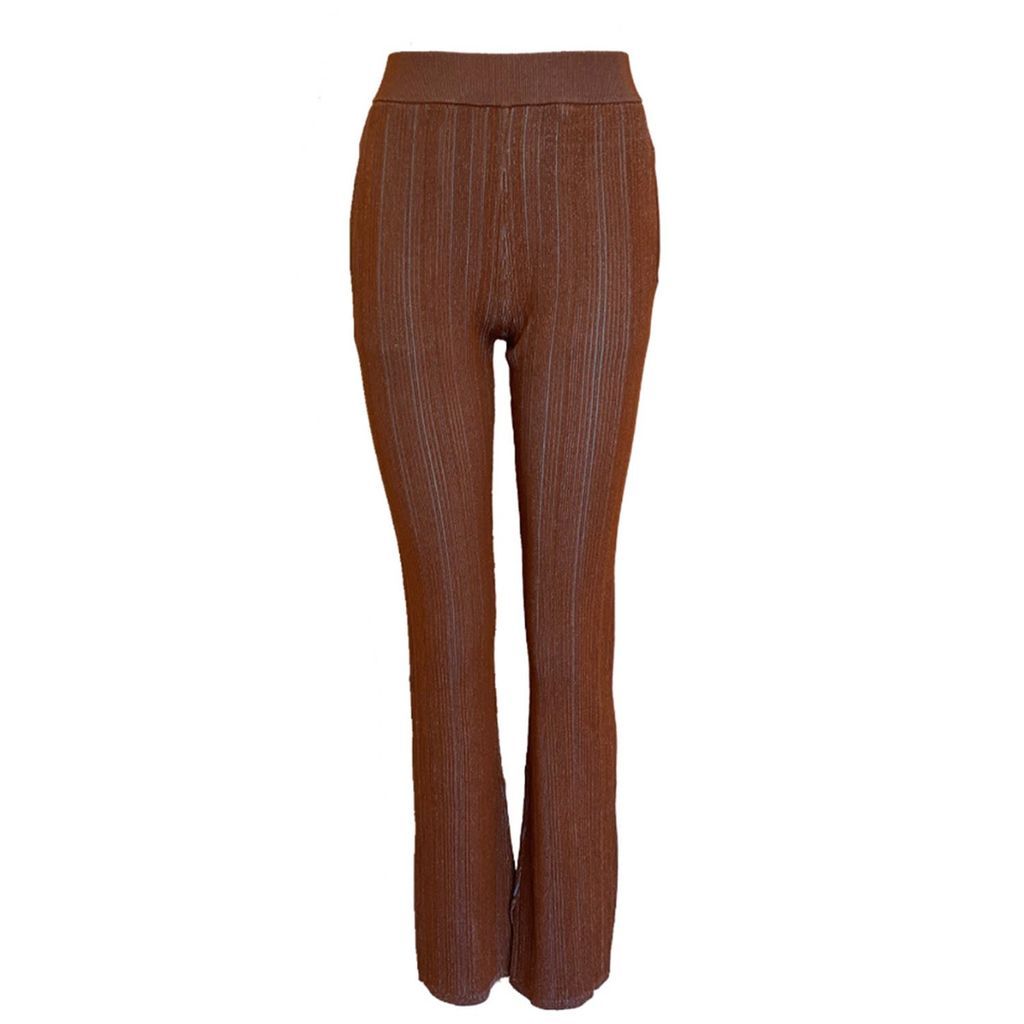 Women's Brown Nola Rib Knit Pants - Cacao With Skyblue Xs/S Róu So