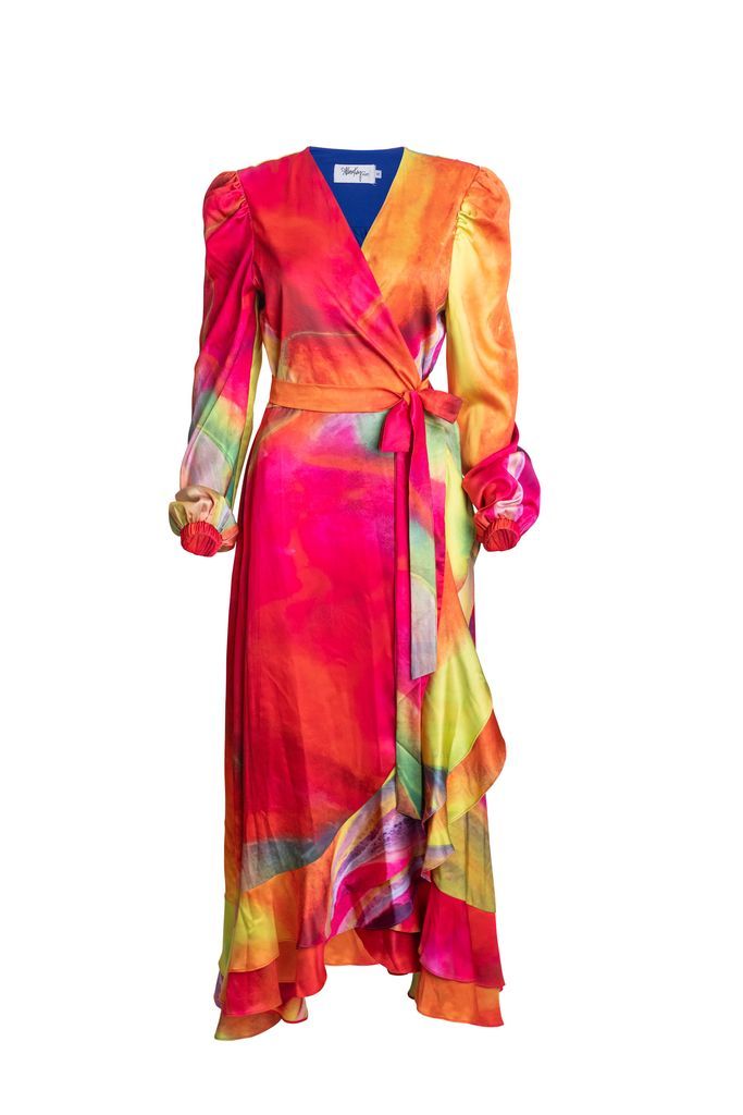Women's Yellow / Orange Carrie Long Sleeve Wrap Dress - Yellow & Orange Medium AlanaKayART