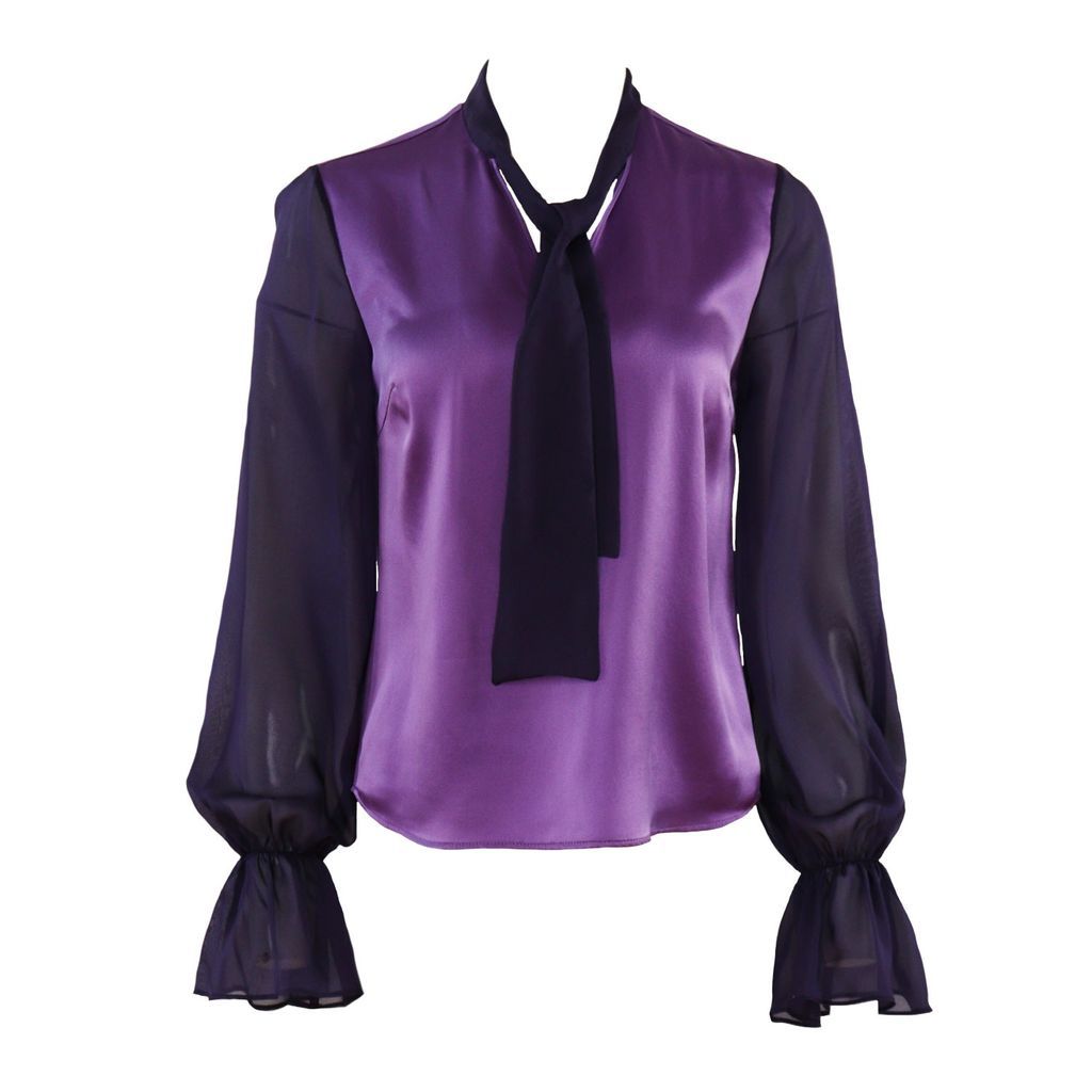 Women's Pink / Purple Violet Silk Blouse With Sheer Sleeves Extra Small Gunda Hafner