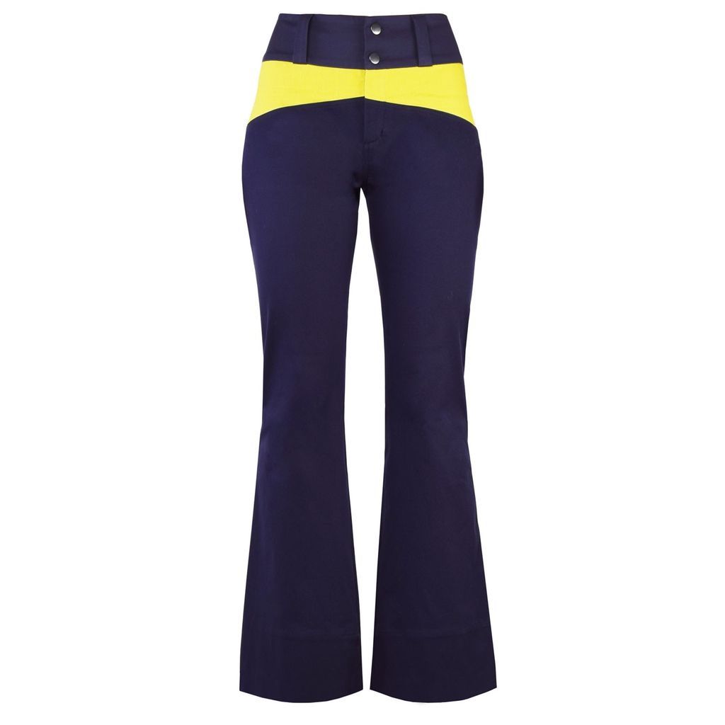 Women's Blue Rejoice Flared Trousers In Navy And Yellow Small blonde gone rogue