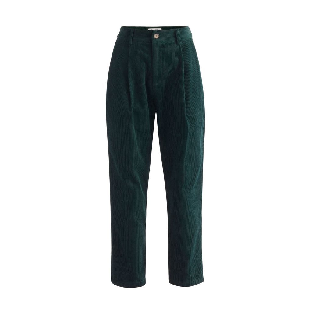 Women's Pleated Corduroy Trousers In Dark Green Large PAISIE