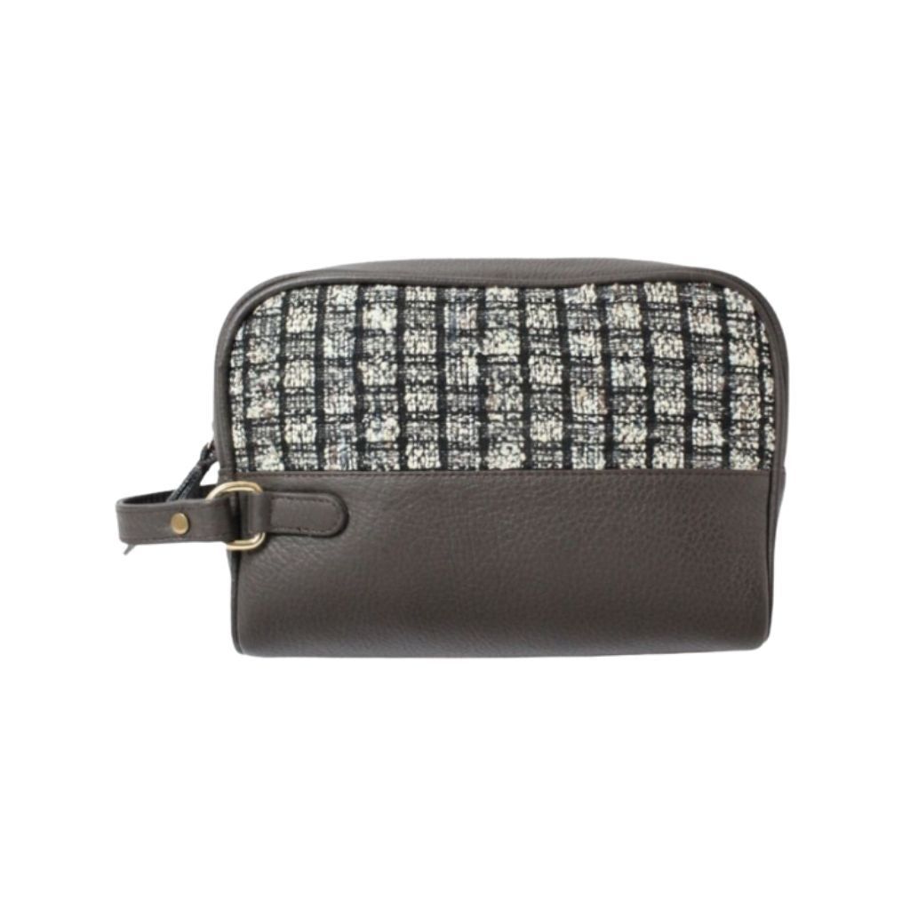 Women's Black / White / Gold Rectangular Sustainable Leather Pouch - Black, White And Gold Tweed Fabric With Brown Leather KAPDAA - The Offcut Company