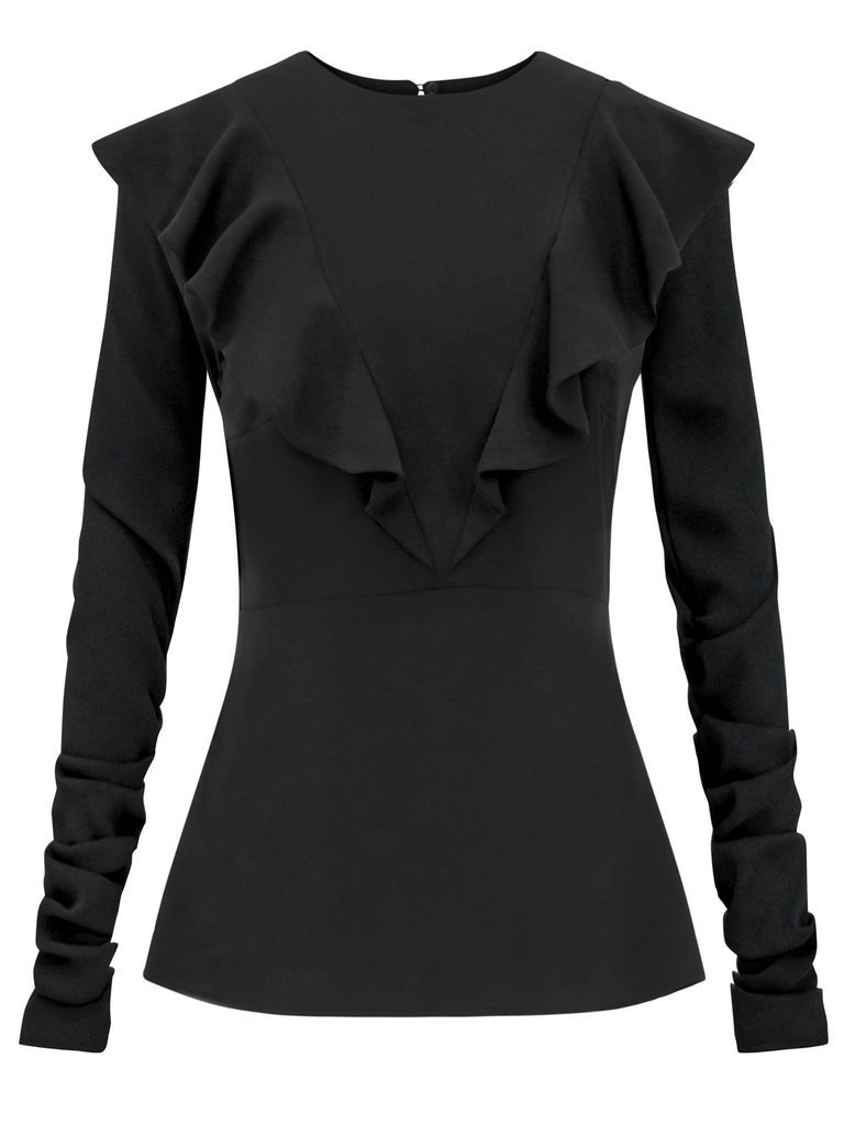 Women's Black Back On Track Fitted Blouse With Ruffles Extra Small Tia Dorraine