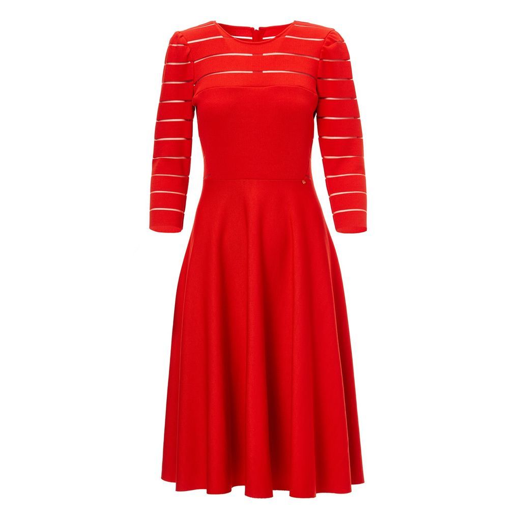 Women's Transparent Insert Midi Red Dress Large Nissa