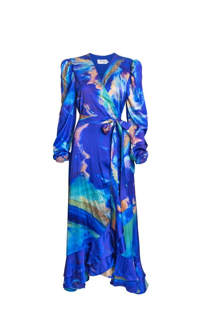 Women's Blue Carrie Long Sleeve Wrap Dress Extra Small AlanaKayART