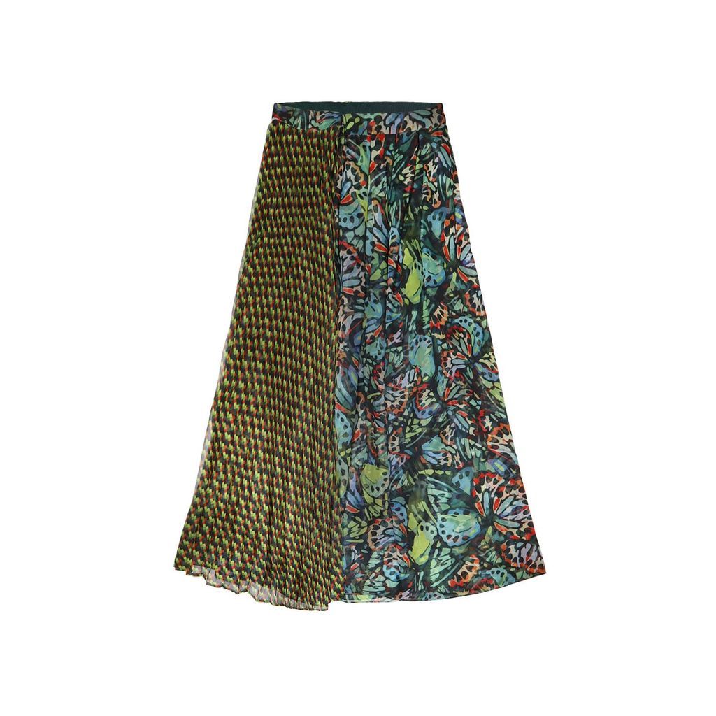 Women's Pleated Wrap Skirt Butterfly Green Small Zoelle