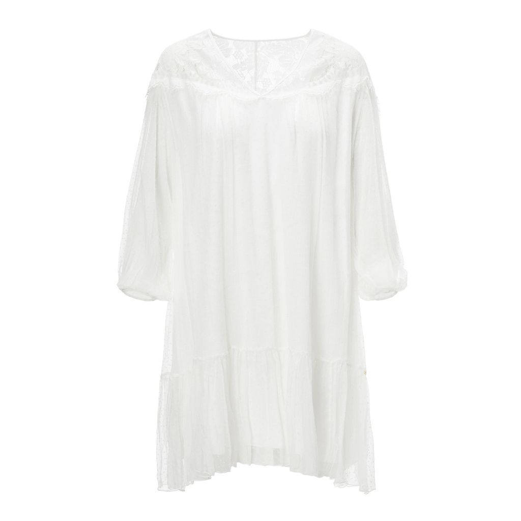 Women's White Polka-Dots Silk Dress Extra Small Nissa