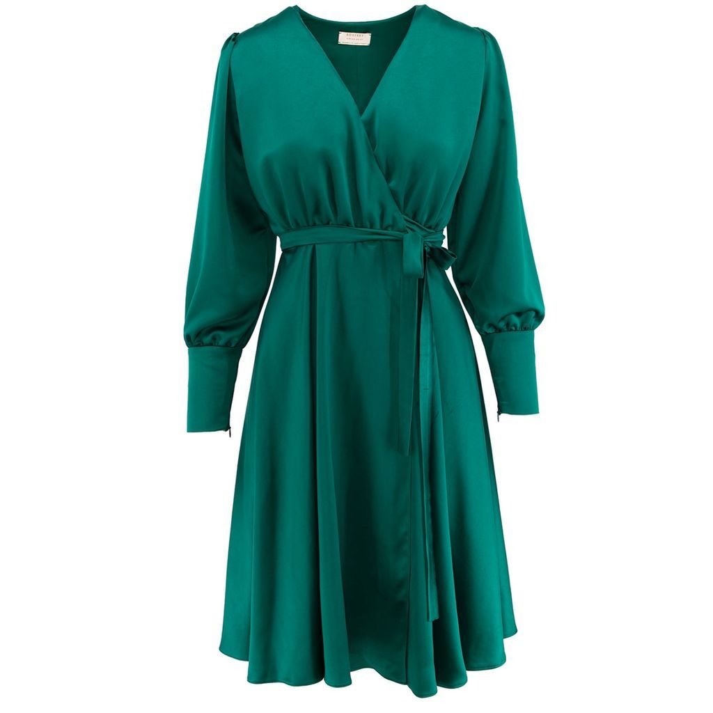 Women's Belgravia Wrapped Satin Dress In Emerald Green Extra Small ROSERRY