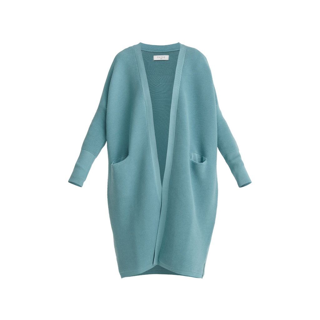 Women's Blue Paisie Longline Ribbed Cardigan In Teal L/Xl