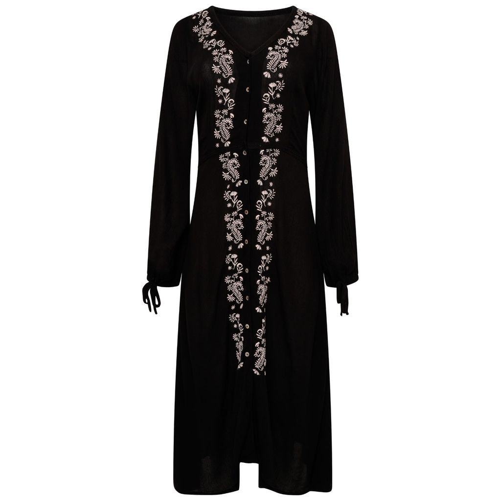Women's Ariana Black Shirt Embroidered Midi Dress Extra Small LAtelier London