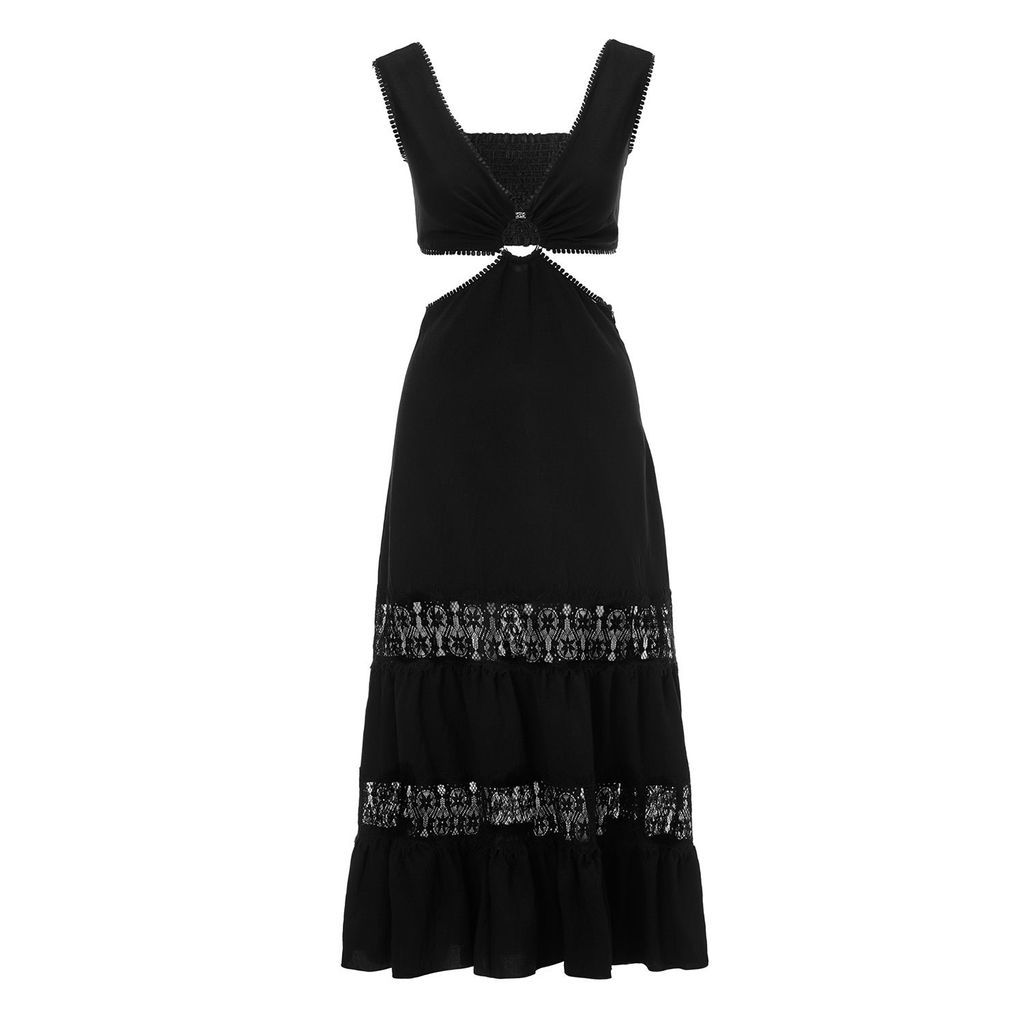 Women's Black Lace Detail Viscose Dress Xxs Nissa