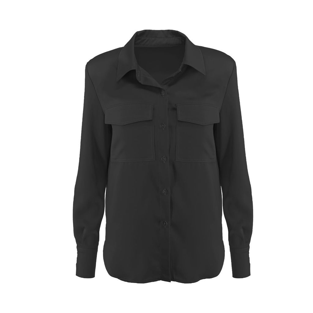 Women's Black Shirt With Oversized Shoulders Extra Small BLUZAT