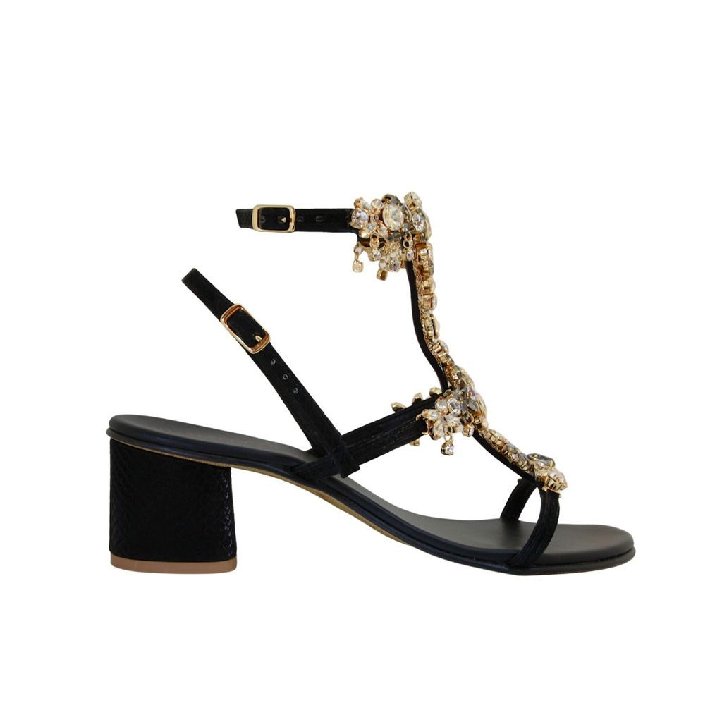 Women's Black Matilde Jewel Sandals With Block Heel 2 Uk DAMAPREZIOSA