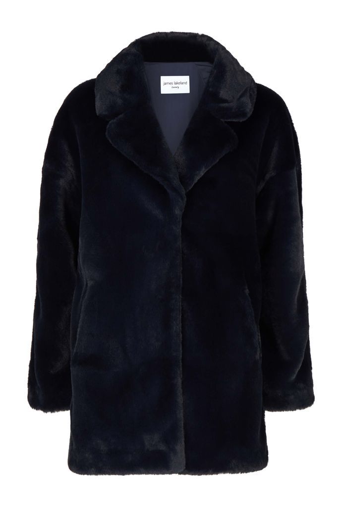 Women's Blue Faux Fur Coat - Navy Small James Lakeland