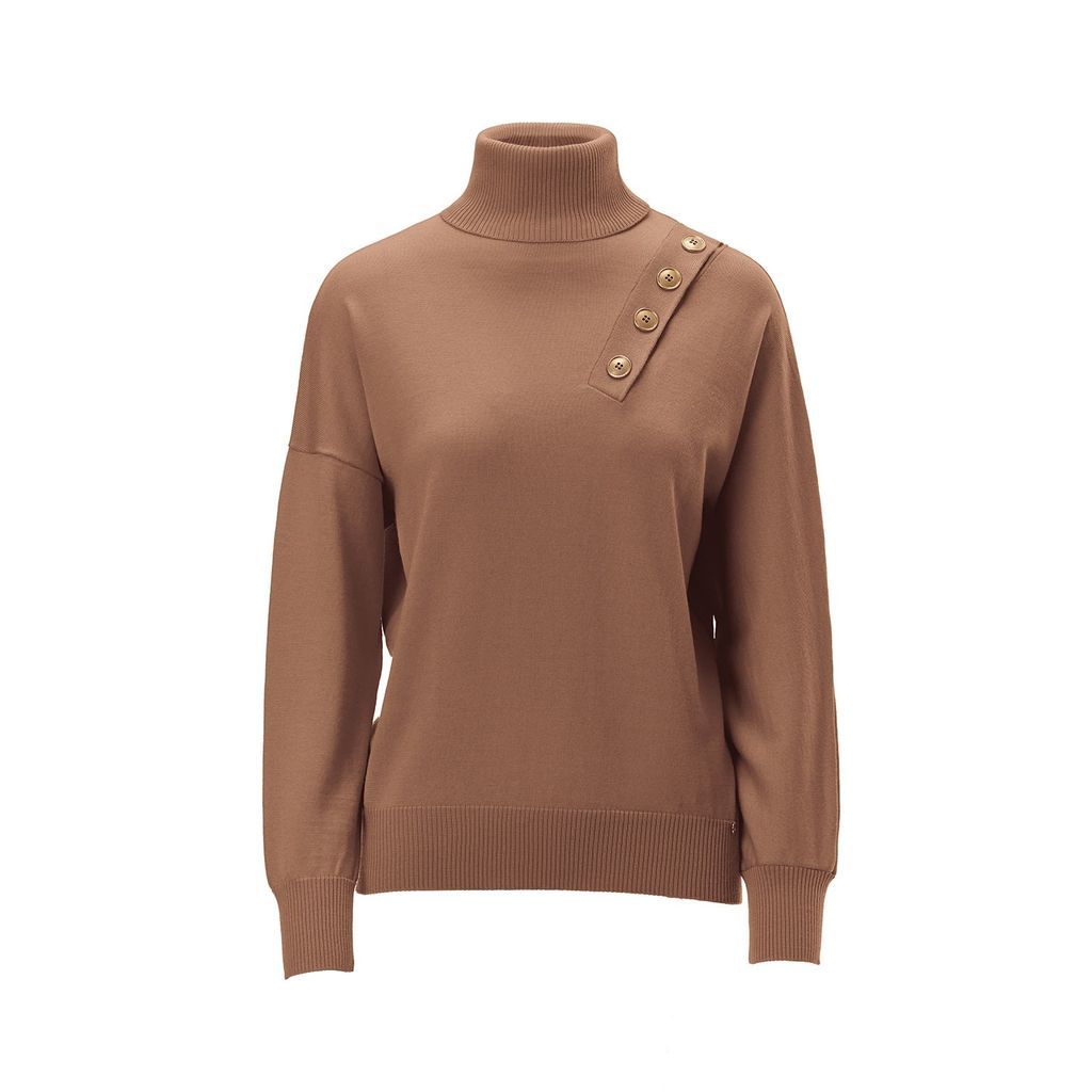 Women's Brown Viscose Blend Turtleneck Beige Sweater Xxs Nissa