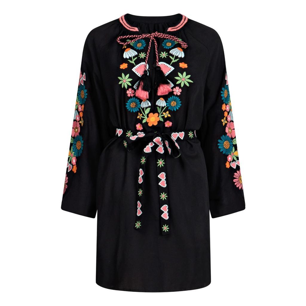 Women's Black High As A Kite Embroidered Dress Xs/S Bonita Collective
