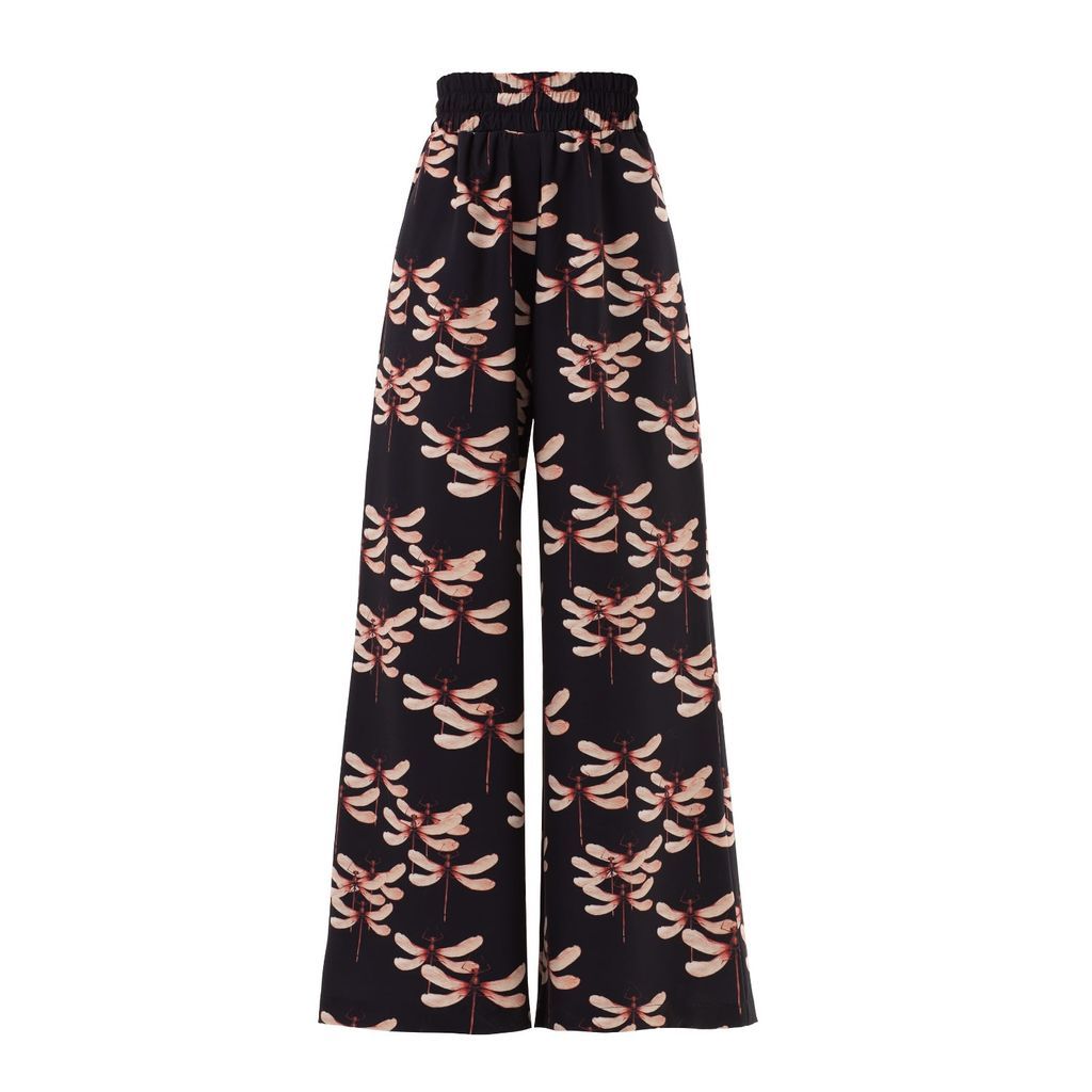 Women's Dragonfly Print Long Wide Leg Trousers - Black Extra Small Julia Allert